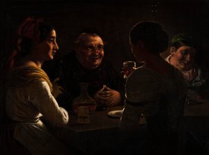 Ein Abbate scherzt mit zwei jungen Mädchen von Wilhelm Marstrand