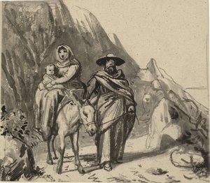 Die Heilige Familie, zwischen Felsen auf dem Weg nach Ägypten