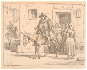 Don Quijote und Sancho Panza verlassen die Herberge