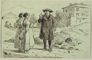 Italienische Szene mit zwei Frauen und einem Pater