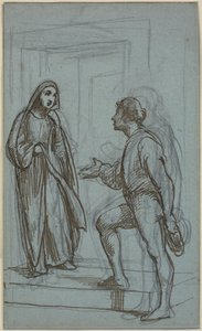 Frau kommt aus einer Tür und ein junger Mann empfängt sie