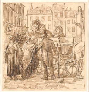 Die Damen steigen auf dem Hanserplatz in den Wagen von Wilhelm Marstrand
