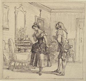Rosina gibt Figaro den Brief für Graf Almaviva. (Der Barbier von Sevilla)