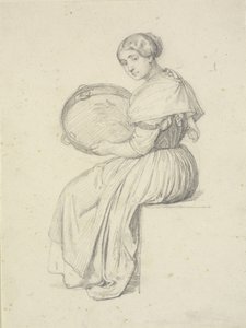 Sitzende Frau mit Tamburin