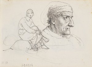 Studienkopf und sitzende Frau von Wilhelm Marstrand