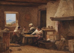 Frauen arbeiten in der Küche eines Bauernhauses in der Nähe von Olevano, Italien von Wilhelm Marstrand