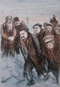 Karikatur von Leon Trotsky (1879-1940) in Sibirien, aus der Zeitschrift 