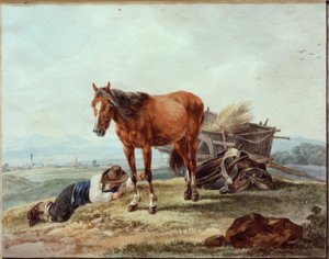 Schlafender Bauernbursche mit Pferd von Wilhelm von Kobell