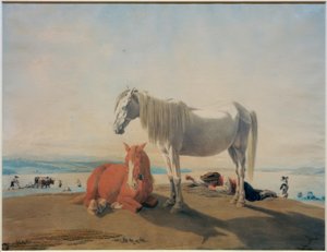 Weidende Pferde am Starnberger See von Wilhelm von Kobell