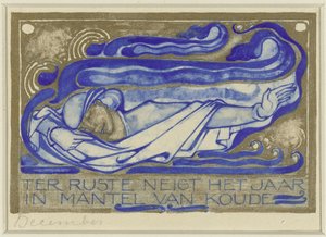 Das Jahr neigt sich dem Ende in einem Mantel der Kälte, Dezember (Titel auf dem Objekt)
Entwurf Kalenderblatt für den Nederlandsch Kunstverbond Kalender 1930 (Serientitel)