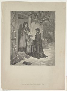 Frau mit einer Gitarre vor dem Haus einer Elsässerin