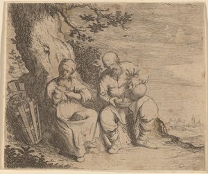 Bauernpaar sitzt unter einem Baum, ca. 1630-1660
