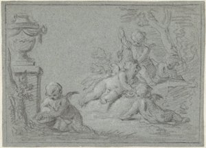 Putti in einer Landschaft mit einer Vase