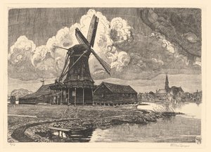 Mühle De Bonte Hen von Willem Jansen (graveur) (signed by artist)