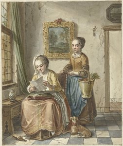 Sitzende Frau mit Dienstmädchen, einen Brief lesend von Willem Joseph Laquy