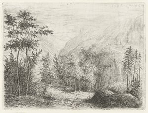 Berglandschaft mit ruhender Figur am Weg