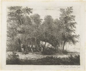 Landschaft mit Mann bei vollgeladenem Wagen und eingespanntem Pferd von Willem Matthias Jan van Dielen