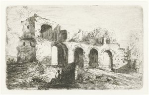 Südliche Landschaft mit Ruine und Hirte mit Vieh