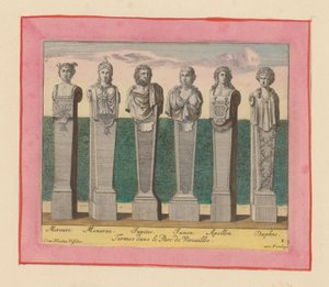Hermes von Merkur, Minerva, Jupiter, Juno, Apollo und Daphne