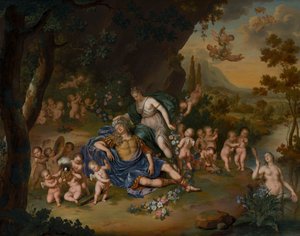 Armida bindet den schlafenden Rinaldo mit Blumen von Willem Van Mieris