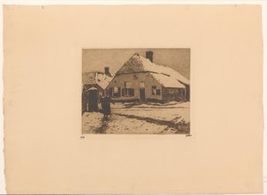 Verschneite Häuser an einer Straße in Ede von Willem Witsen (signed by artist)