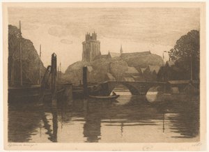 Ansicht auf den Neuen Hafen und die Große Kirche in Dordrecht von Willem Witsen (signed by artist)