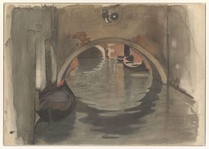 Ansicht unter einer Bogenbrücke in Venedig