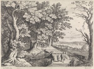 Landschaft mit Abraham und Isaak von Willem van Nieulandt (II)