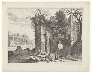 Rastende Familie vor einer Ruine von Willem van Nieulandt (II)