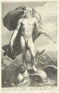 Neptun reitet auf zwei Delfinen