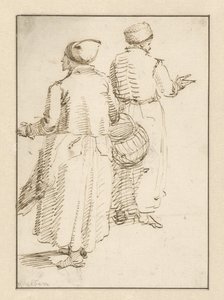 Mann und Frau in Bauernkleidung, von hinten gesehen von Willem van de Velde (I)