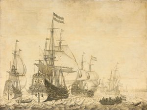 Seestück mit niederländischen Kriegsschiffen, darunter die Drenthe und der Prinz Friedrich-Henry von Willem van de Velde (I)