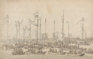 Feier auf der Themse bei Whitehall von Willem van de Velde the Elder