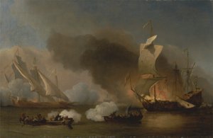 Ein Gefecht zwischen englischen Schiffen und Barbaresken-Korsaren von Willem van de Velde the Younger