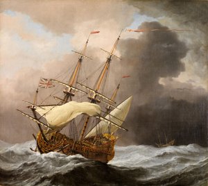 Das englische Schiff Hampton Court in einem Sturm, 1678-80