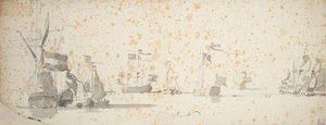 Eine Staatsyacht und niederländische Schiffe vor Anker, um 1664 von Willem van de the Elder Velde