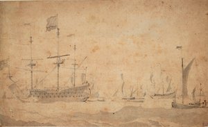 Ein englisches Flaggschiff vor Anker, möglicherweise im Juni 1673