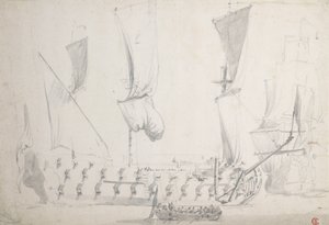 Ein englisches Viertklasseschiff bei leichtem Wind, ca. 1681