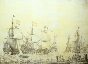 Niederländische Schiffe, die in der Nähe der Küste ankern