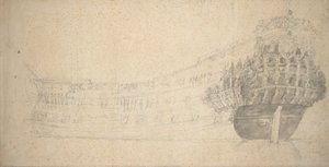 Porträt eines französischen Zweideckers. Gebaut in Holland 1666-67, ca. 1667 von Willem van de the Elder Velde