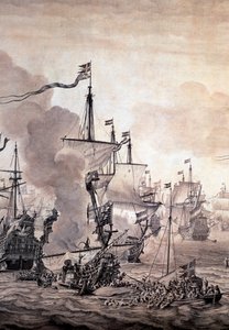 Die Schlacht am Sund zwischen der niederländischen und der schwedischen Flotte, 8. November 1658 (Detail) von Willem van de the Elder Velde