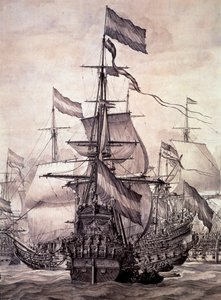 Die niederländische Flotte im Jahr 1672 (Detail) von Willem van de the Elder Velde