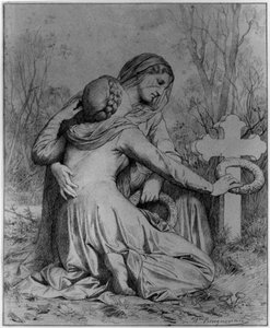Trauernde Frauen knien an einem Grab von William-Adolphe Bouguereau