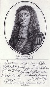 John Aubrey, englischer Antiquar, Naturphilosoph und Autor (Stich) von William (after) Faithorne