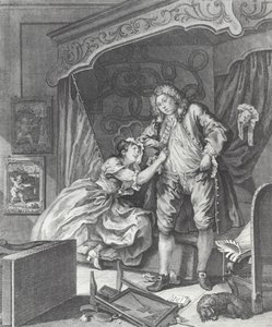 Frau wird Prostituierte im England des 18. Jahrhunderts (Stich) von William (after) Hogarth