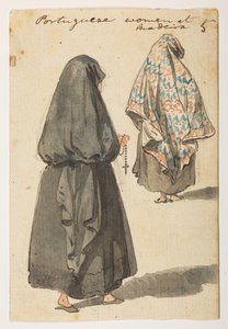 Portugiesische Frauen in Madeira aus einem Album von 372 Zeichnungen von Landschaften, Küstenlinien, Kostümen und Alltagsleben während der Gesandtschaft von Lord Macartney an den Kaiser von China, zwischen 1792 und 1794