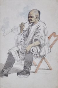 Sitzender chinesischer Mann beim Rauchen