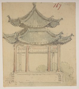 Tempel, aus einem Album von 372 Zeichnungen von Landschaften, Küstenlinien, Kostümen und Alltagsleben während der Botschaft von Lord Macartney an den Kaiser von China, zwischen 1792 und 1794
