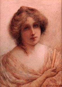 Dame mit einem Fächer in einem rosa Kleid von William Ashburner