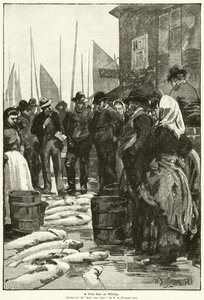 Ein Fischverkauf in Whitby von William Barnes (after) Wollen
